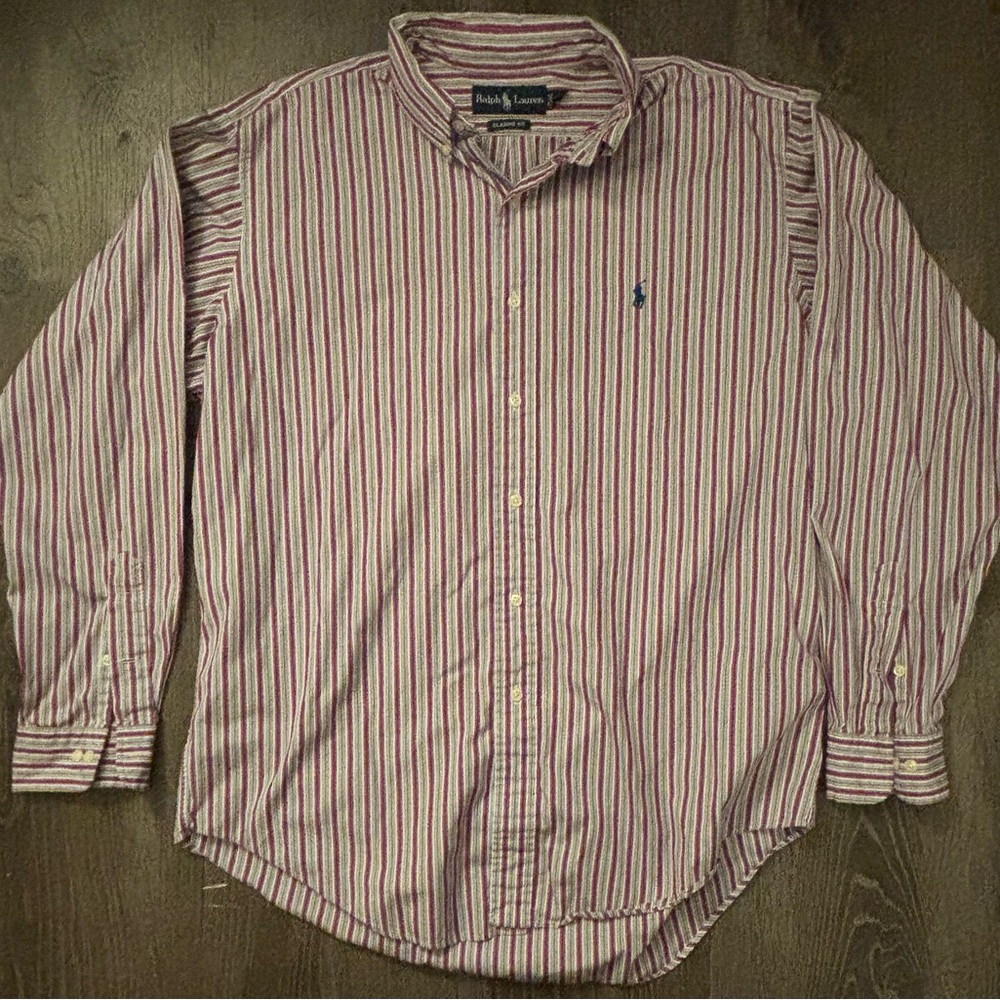 Ralph Lauren Classic Fit Striped Button Down Dress Shirt Men’s Large